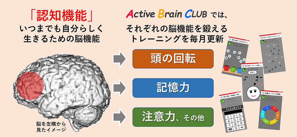 Active Brain CLUBではそれぞれの脳機能を鍛えるトレーニングを毎月更新